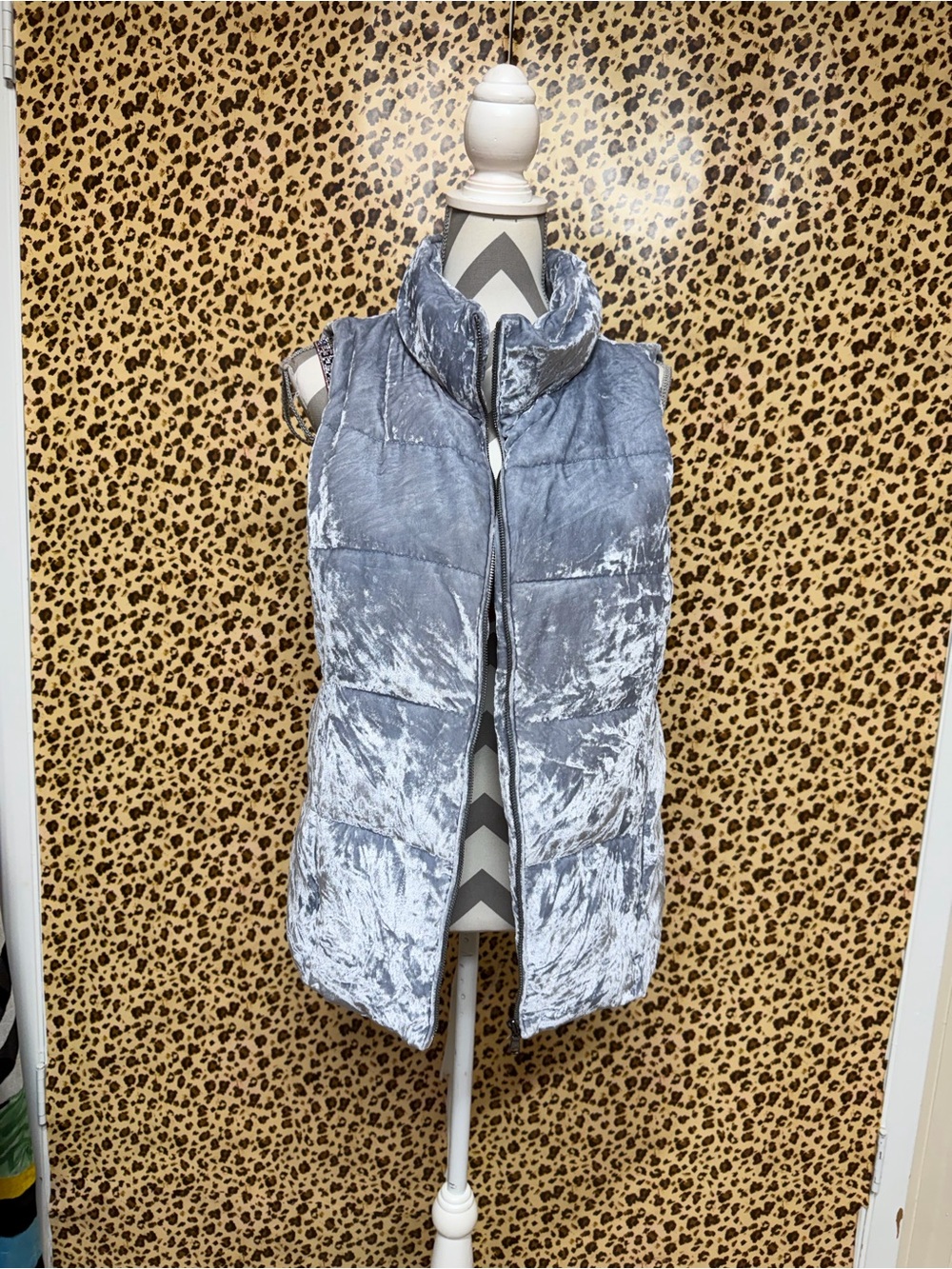 LOFT Silver Velvet Quilted Puffer Vest